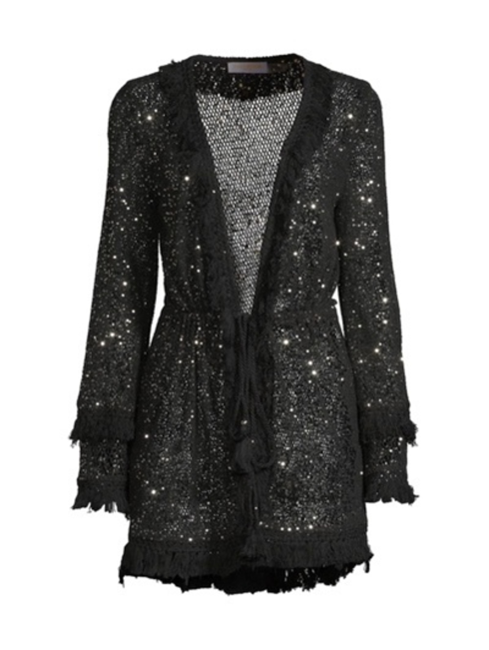Ramy Brook Cecelia Sequin-Embellished Tassel Mesh Cover-Up Cardigan Medium